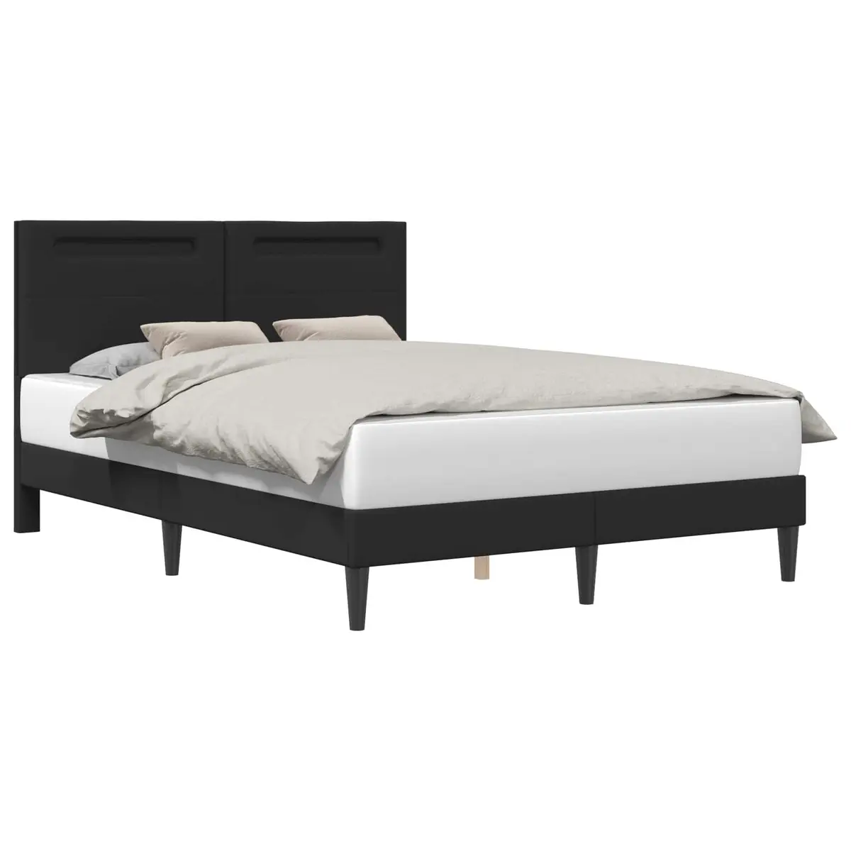 Bed Frame Black 153 x 203 cm Faux Leather Integrated LED Strip Lights USB Powered Modern