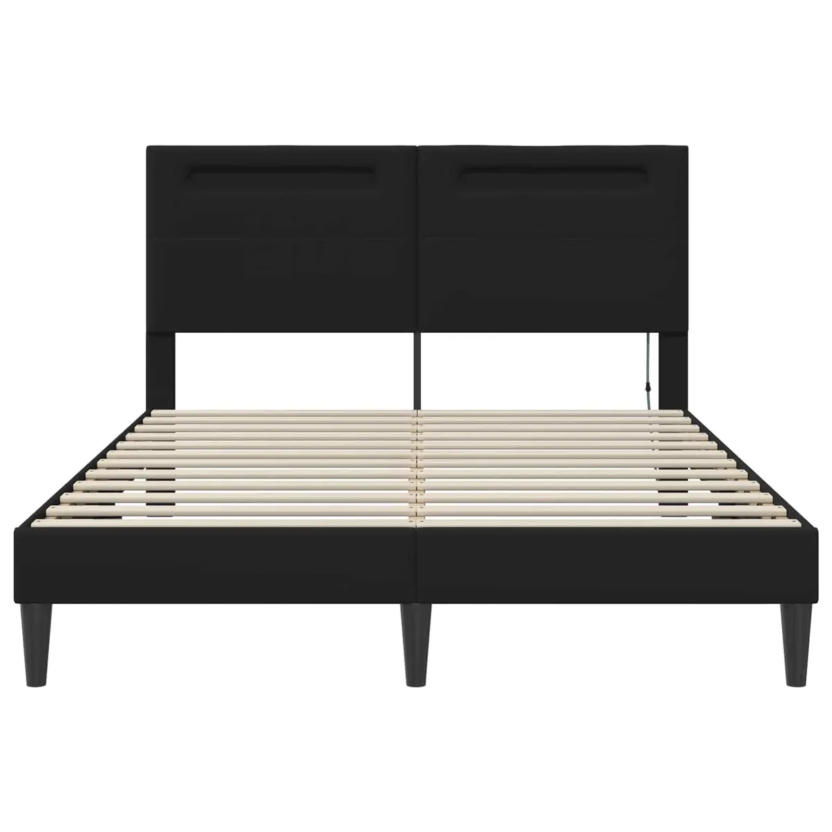 Bed Frame Black 153 x 203 cm Faux Leather Integrated LED Strip Lights USB Powered Modern