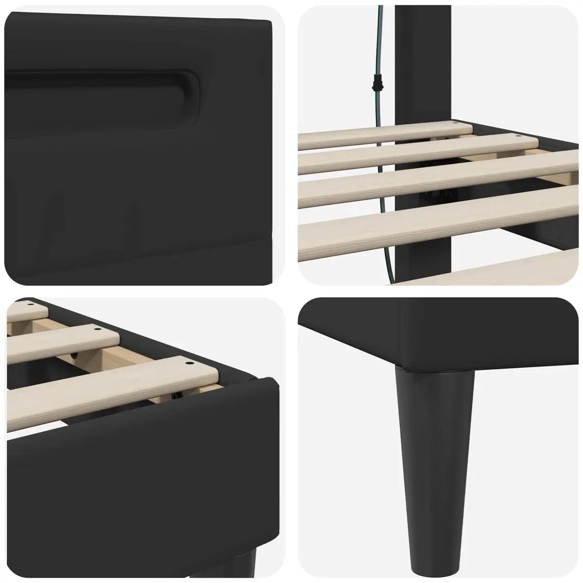 Bed Frame Black 153 x 203 cm Faux Leather Integrated LED Strip Lights USB Powered Modern