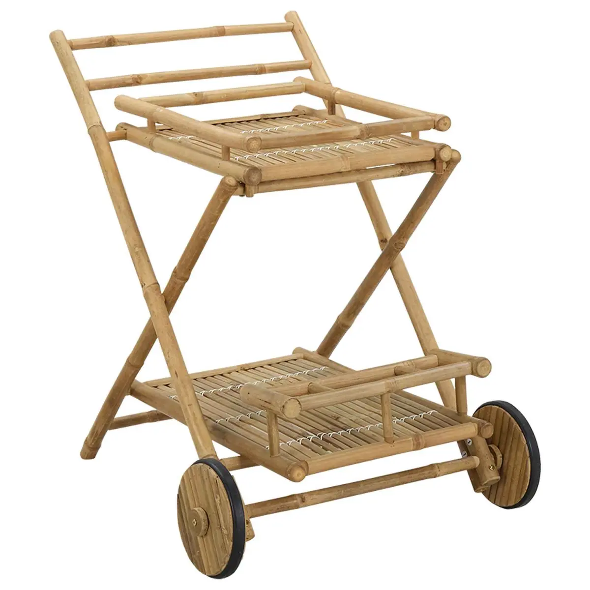 Bamboo Serving Trolley Brown 79 x 67.5 x 84 cm Indoor Outdoor Wheels