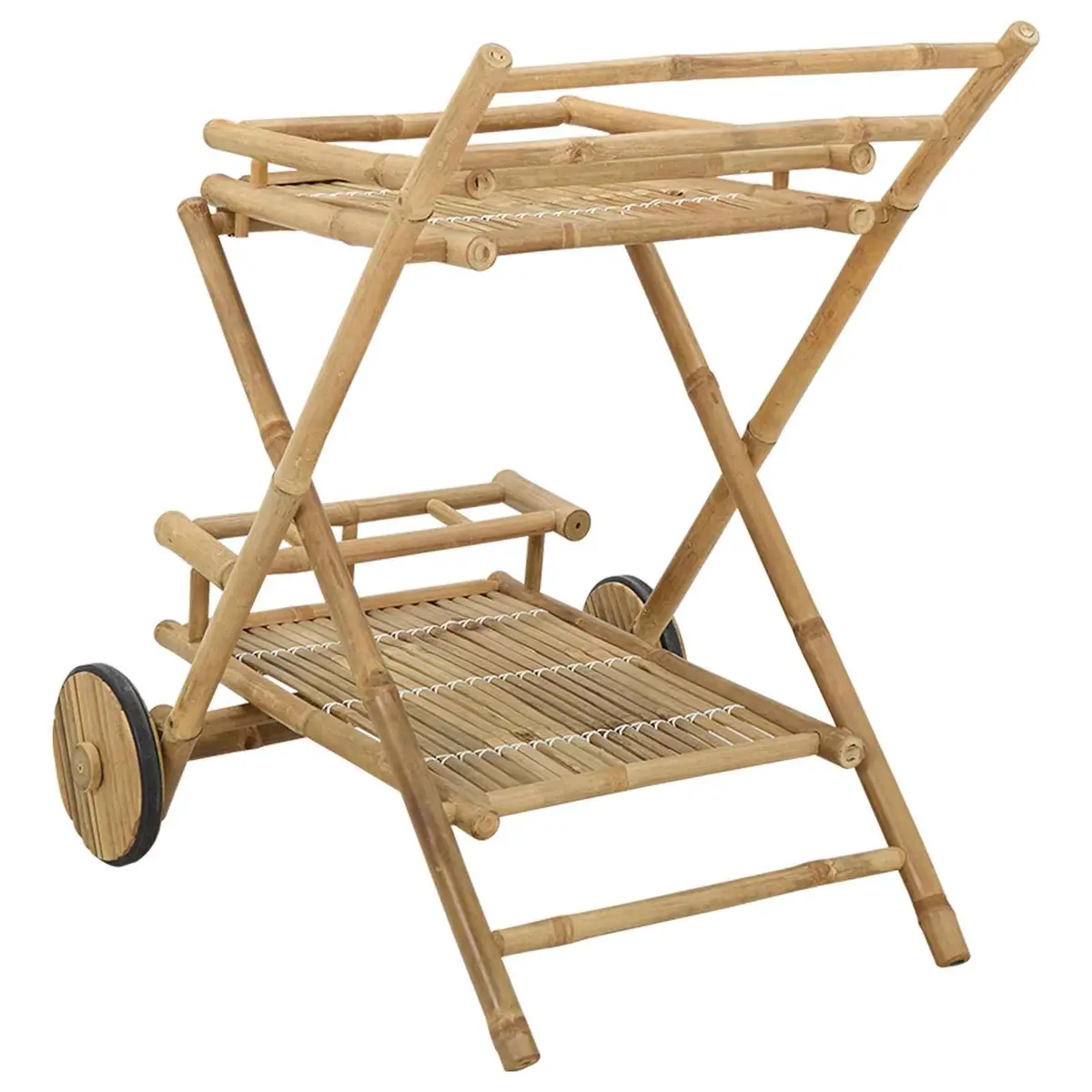 Bamboo Serving Trolley Brown 79 x 67.5 x 84 cm Indoor Outdoor Wheels