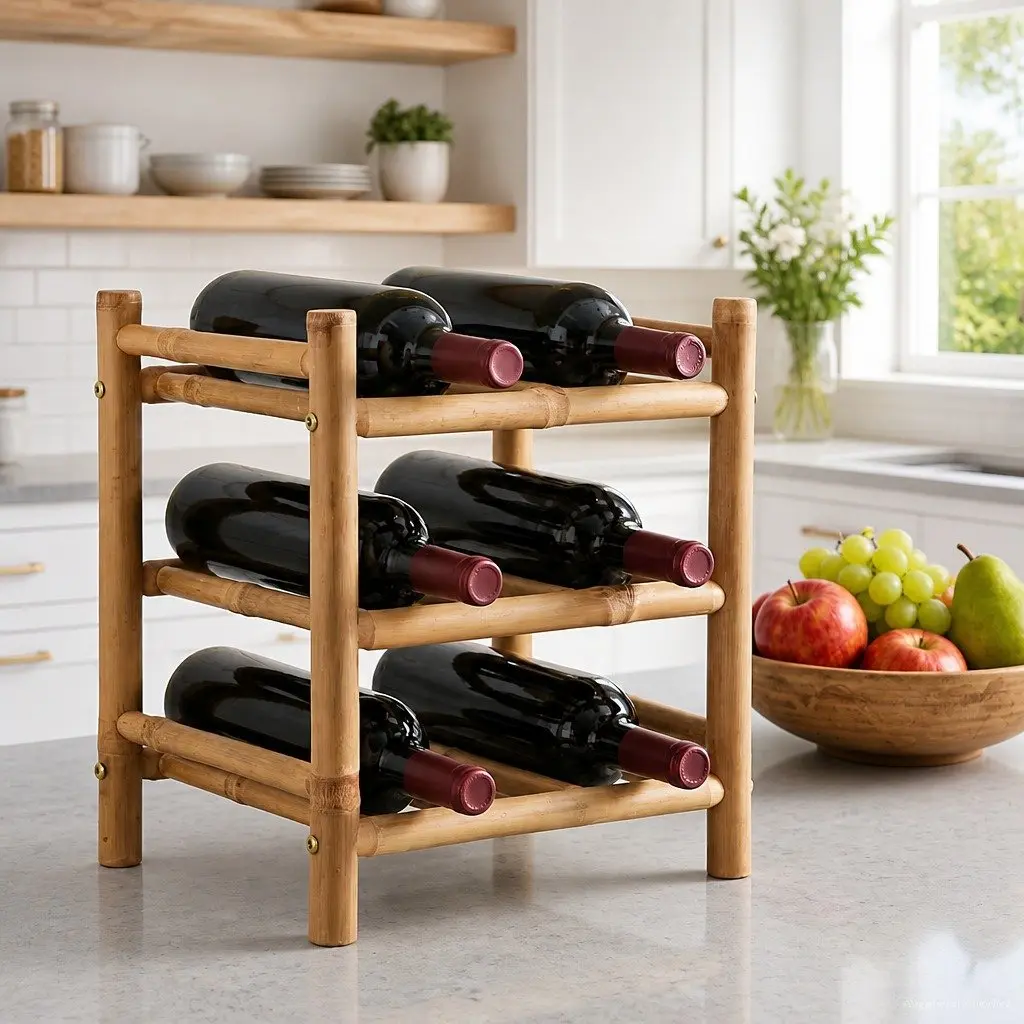 Wine Rack Brown 32.5 x 29.5 x 36 cm Modern Bamboo Storage Display
