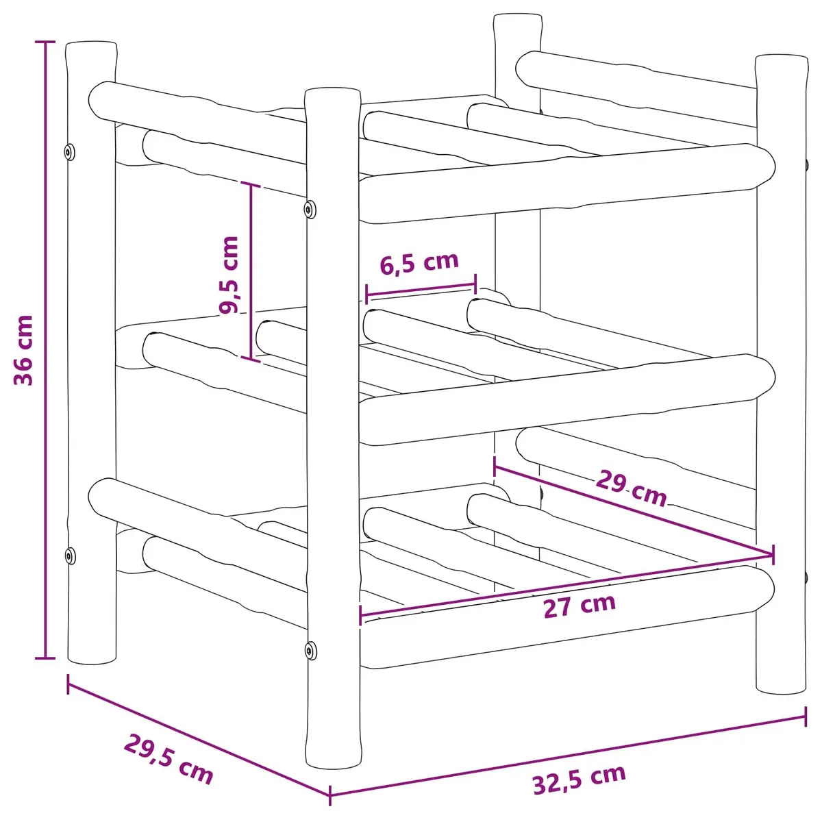 Wine Rack Brown 32.5 x 29.5 x 36 cm Modern Bamboo Storage Display
