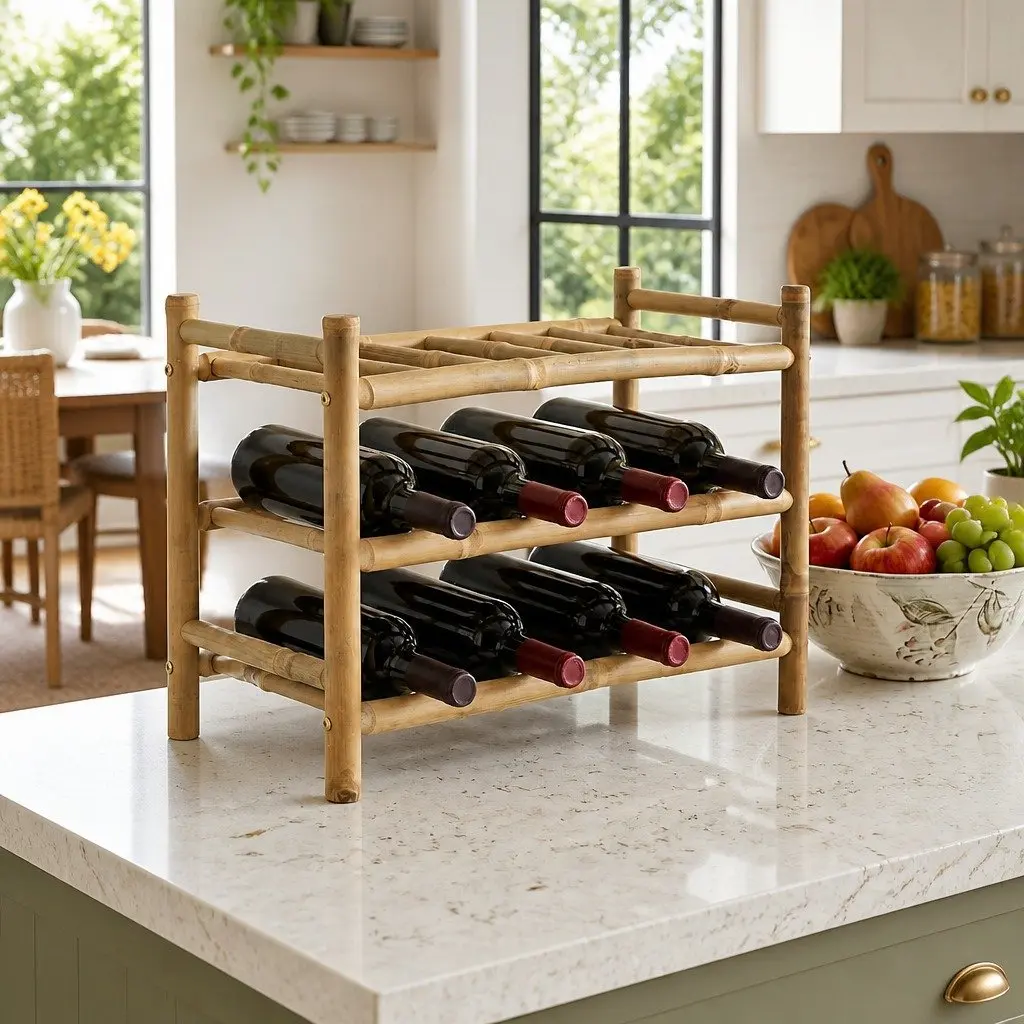 Bamboo Wine Rack Brown Modern Storage Display Holder Indoor Use