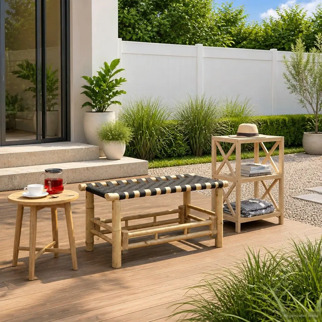 Bamboo Garden Bench Brown 80 x 38 x 40 cm Rectangular Indoor Outdoor Seating
