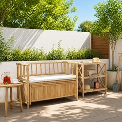 Outdoor Garden Storage Bench Bamboo 110x47x80cm Brown Patio Seating Box