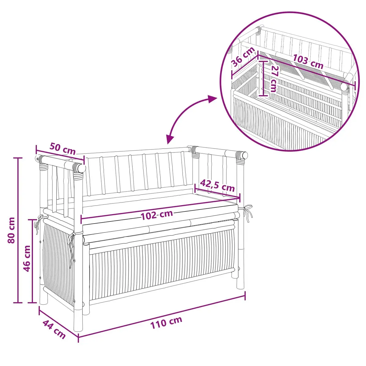 Garden Storage Bench Brown Bamboo 110x47x80cm Outdoor Seating with Hidden Storage
