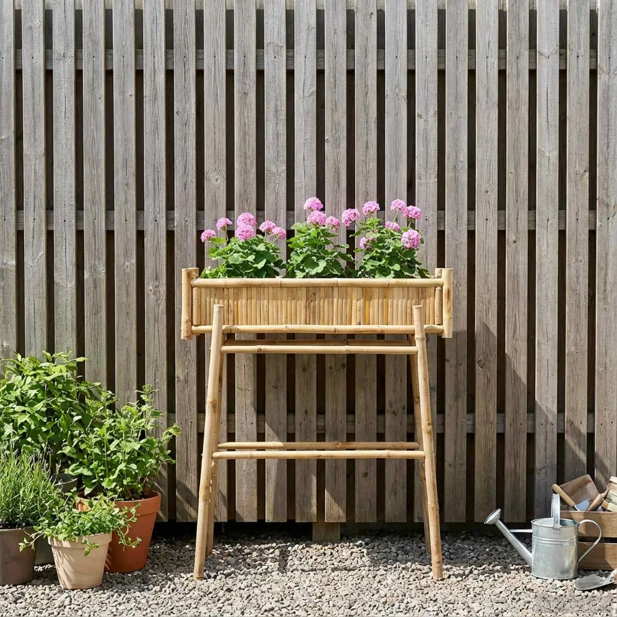 Garden Planter Brown Bamboo Outdoor Integrated Holder