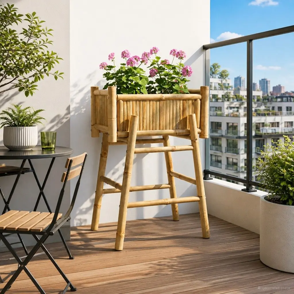 Garden Planter Brown Bamboo Outdoor with Holder 50x38x74cm Natural