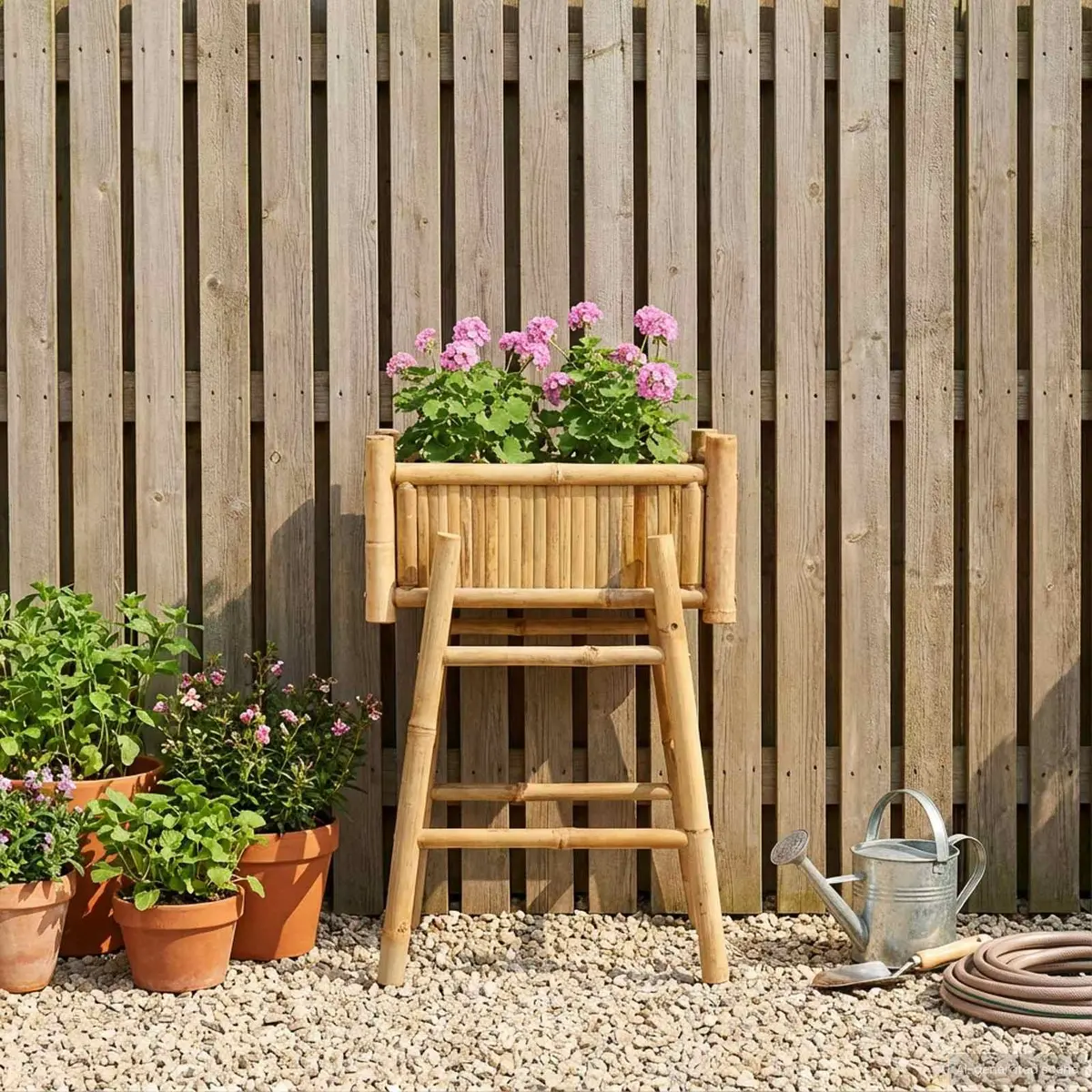 Garden Planter Brown Bamboo Outdoor with Holder 50x38x74cm Natural