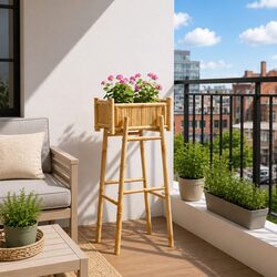 Garden Planter with Holder Bamboo Brown Outdoor Patio Balcony 50 x 38 x 114 cm