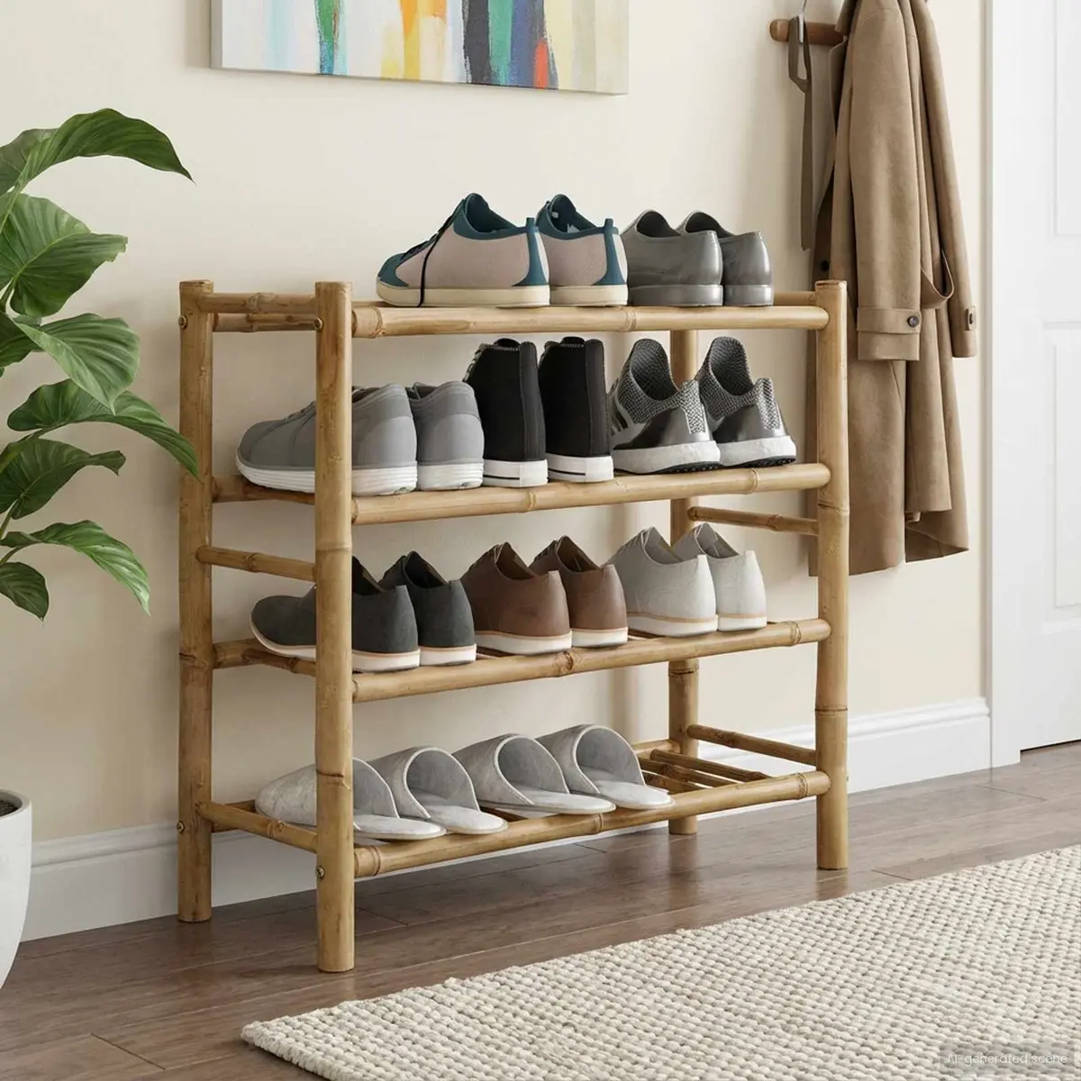 Shoe Rack Brown 68 x 28 x 63 cm Bamboo Shelf Storage