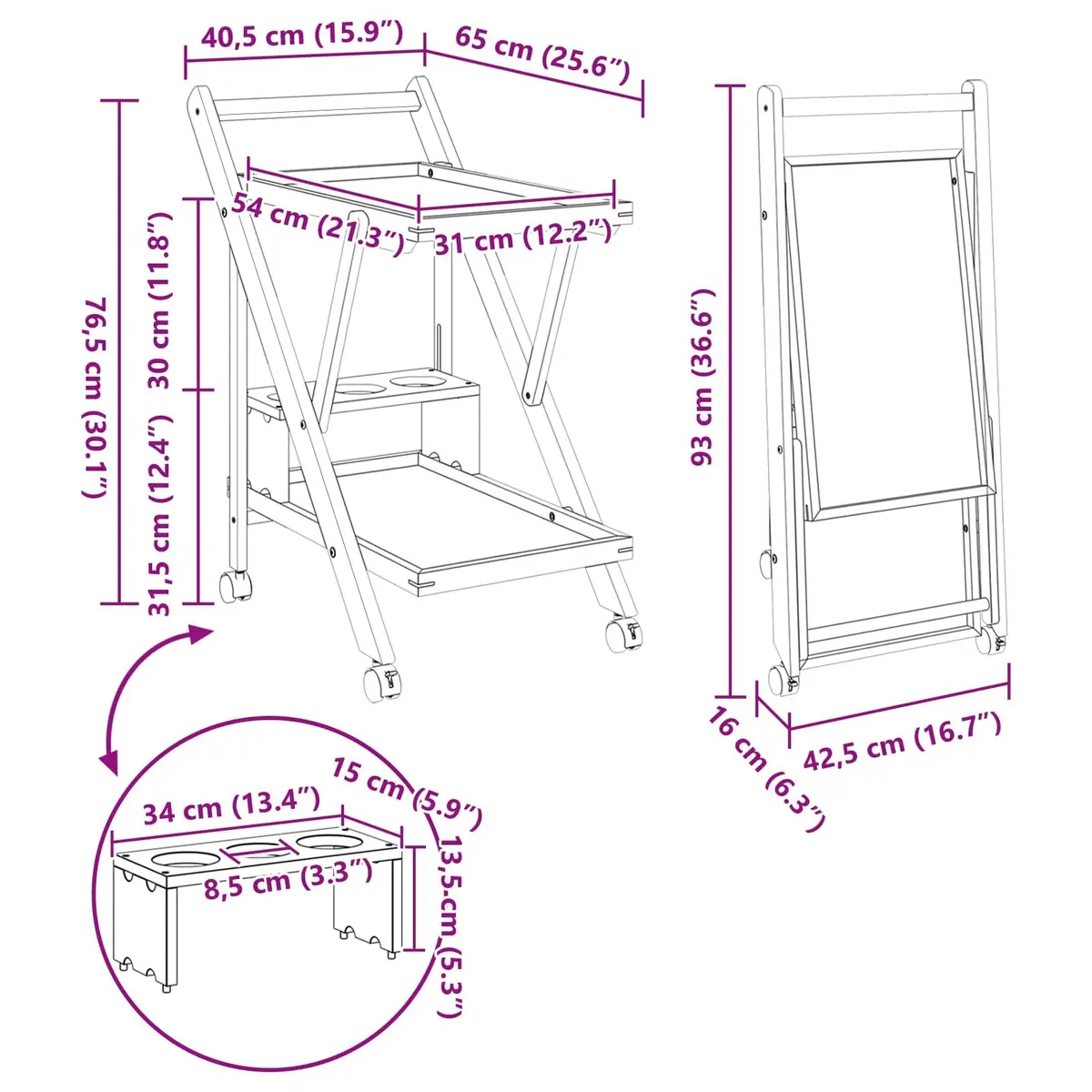 Kitchen Trolley with Wheels Two-Tier Storage Foldable Dining Trolley Cart