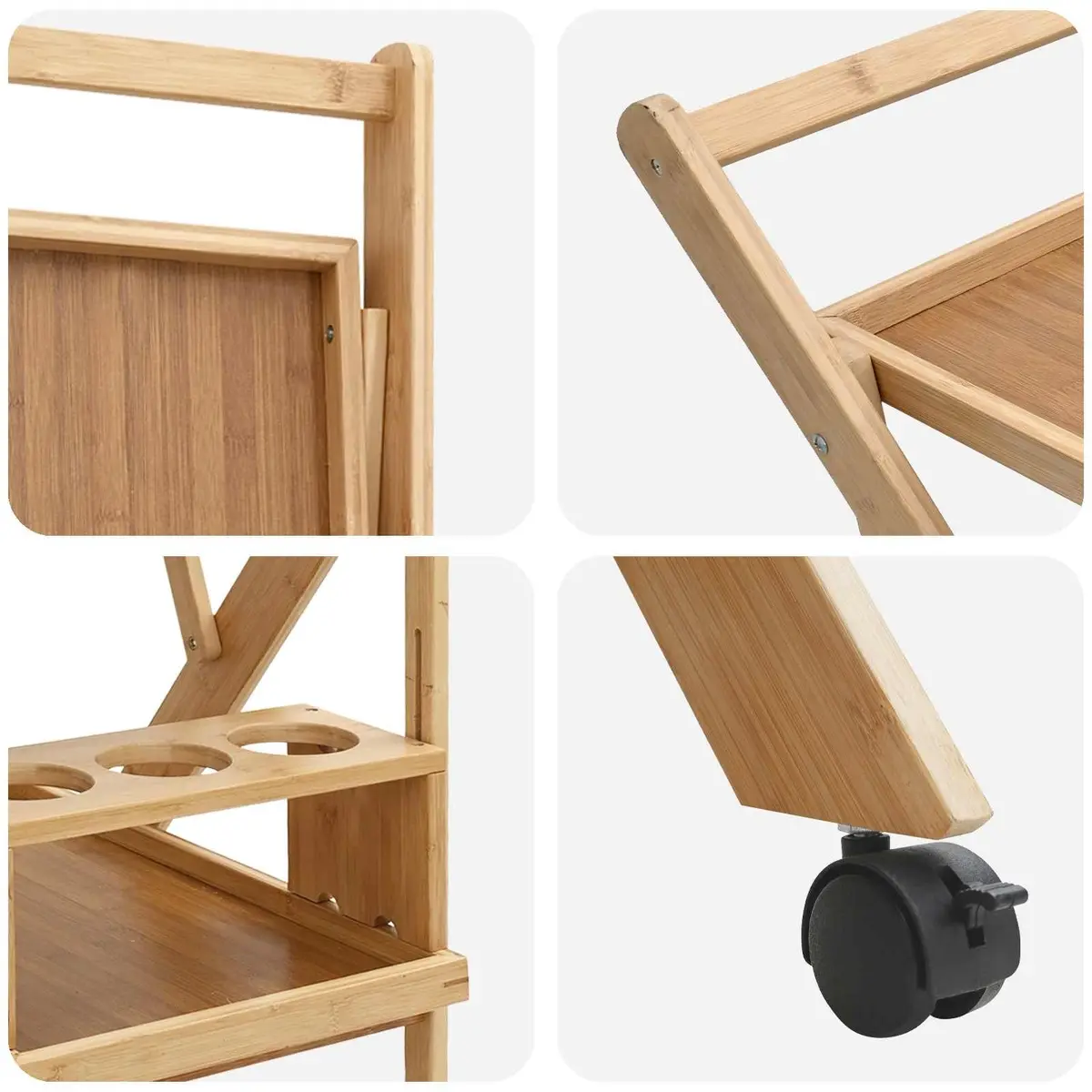 Kitchen Trolley with Wheels Two-Tier Storage Foldable Dining Trolley Cart