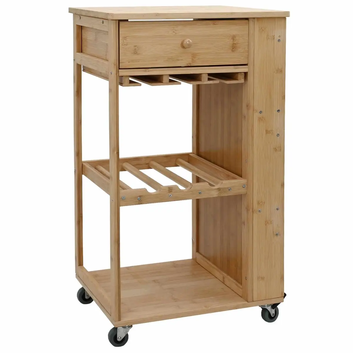 Kitchen Trolley Brown 3-Tier Storage with Wheels for Dining Room Serving