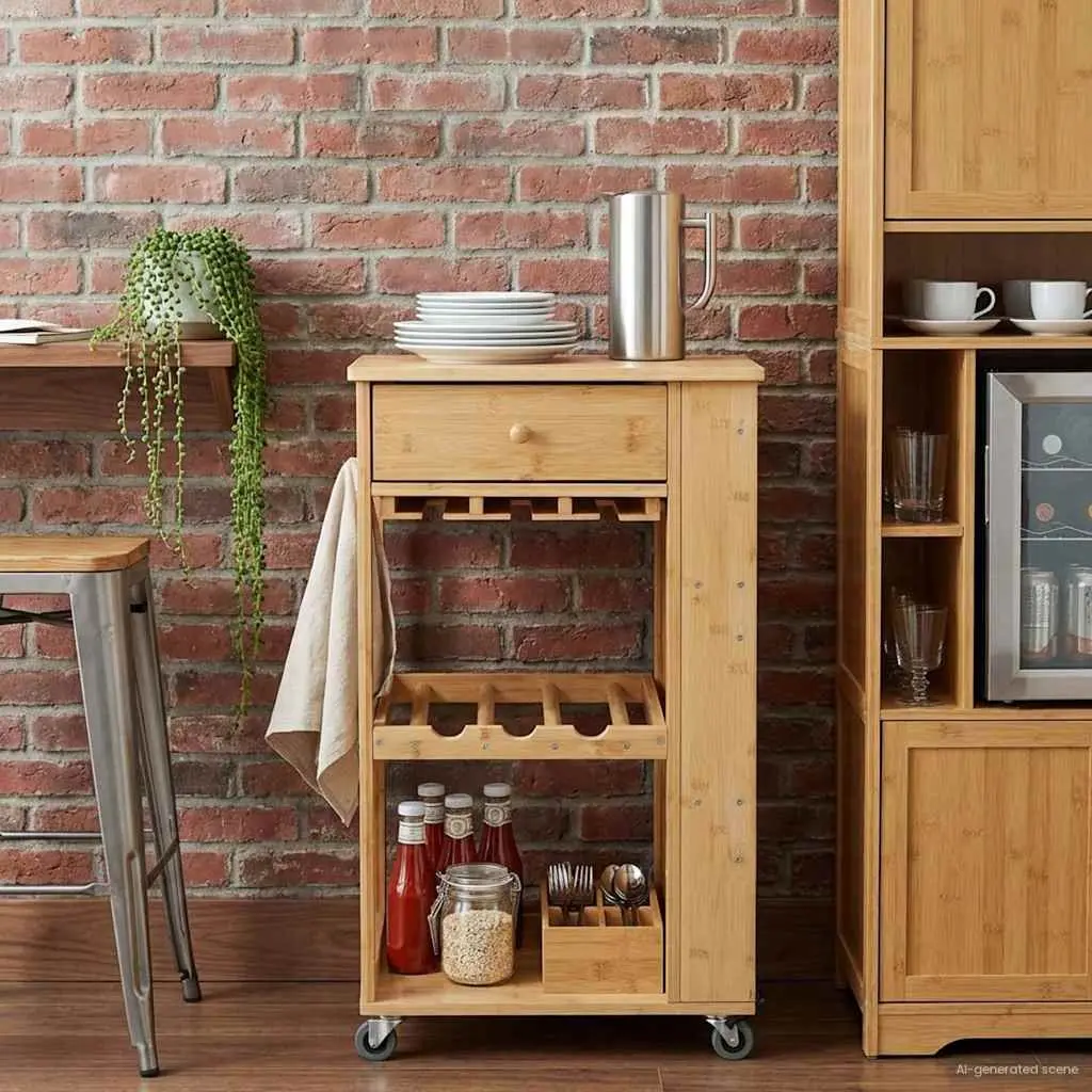 Kitchen Trolley Brown 3-Tier Storage with Wheels for Dining Room Serving