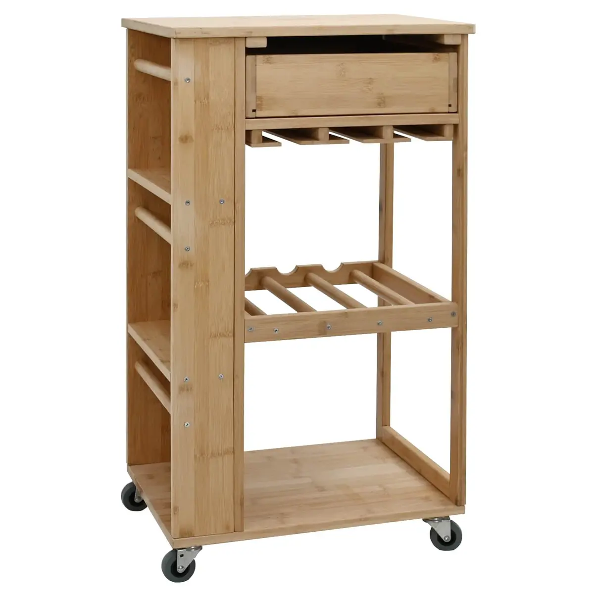Kitchen Trolley Brown 3-Tier Storage with Wheels for Dining Room Serving