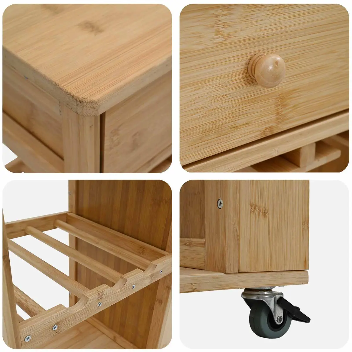 Kitchen Trolley Brown 3-Tier Storage with Wheels for Dining Room Serving