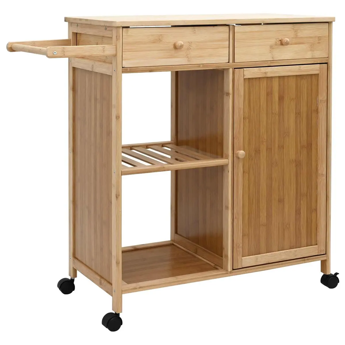 Kitchen Trolley with Wheels Bamboo Natural Storage Organiser Dining Mobile Cart