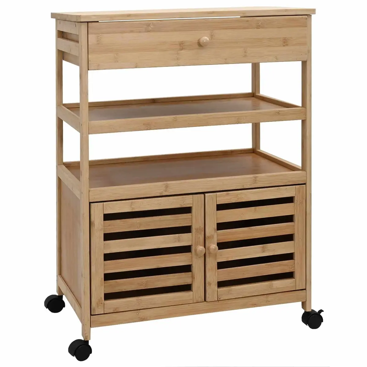 Kitchen Trolley Brown Bamboo Storage Cart with Wheels 360° Mobility