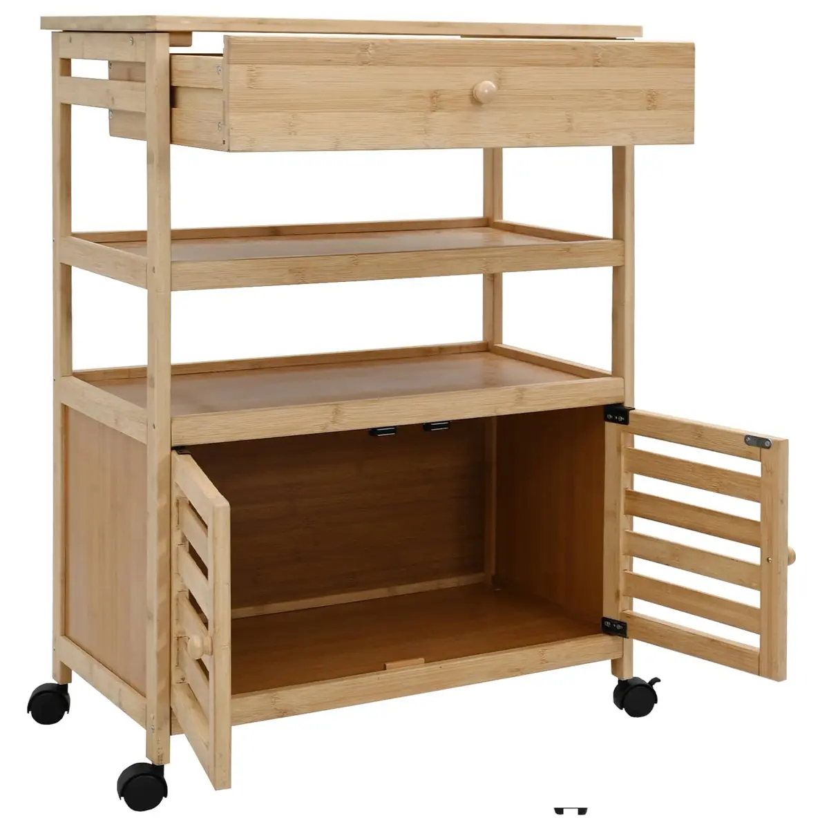 Kitchen Trolley Brown Bamboo Storage Cart with Wheels 360° Mobility