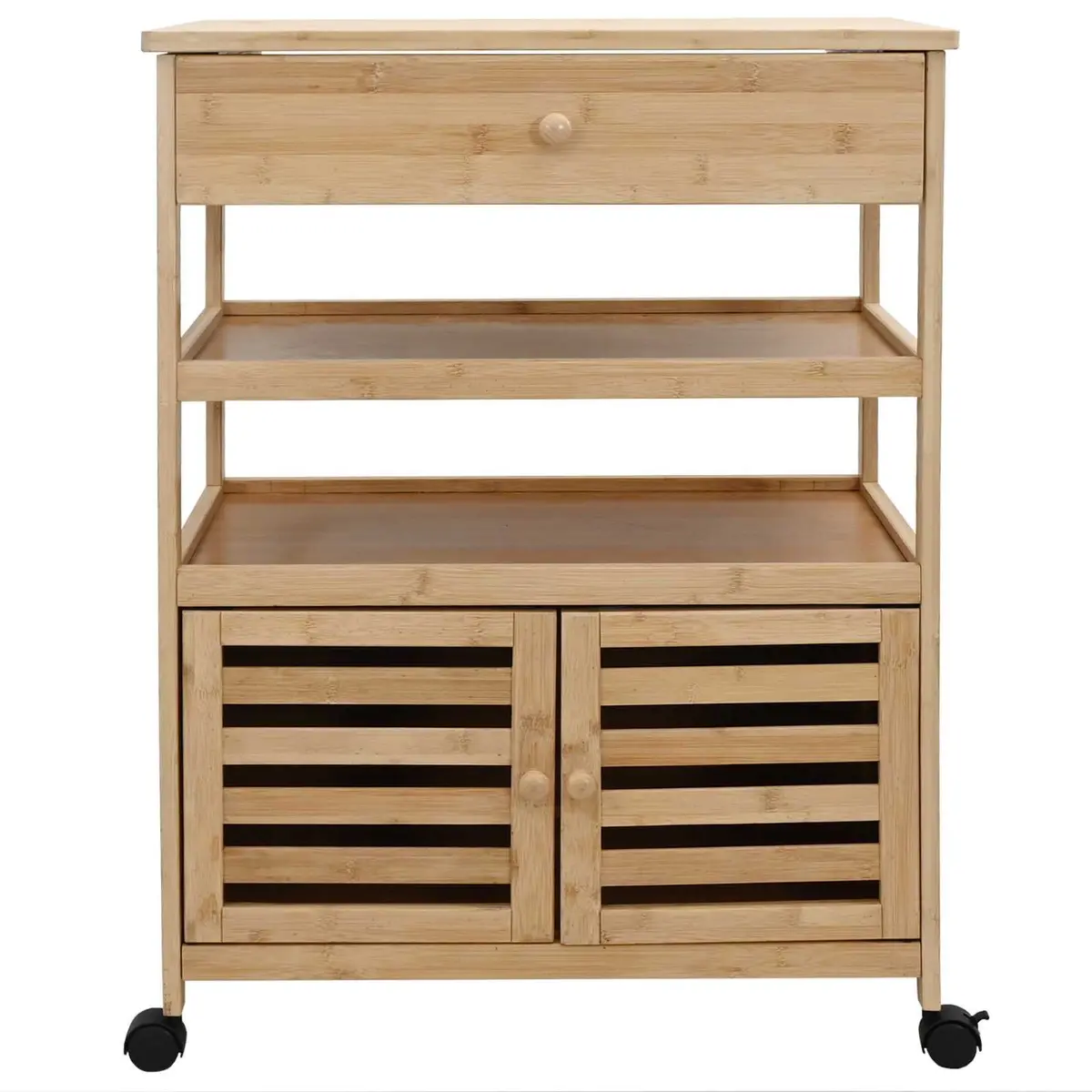 Kitchen Trolley Brown Bamboo Storage Cart with Wheels 360° Mobility