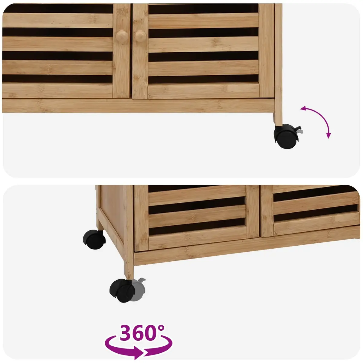 Kitchen Trolley Brown Bamboo Storage Cart with Wheels 360° Mobility