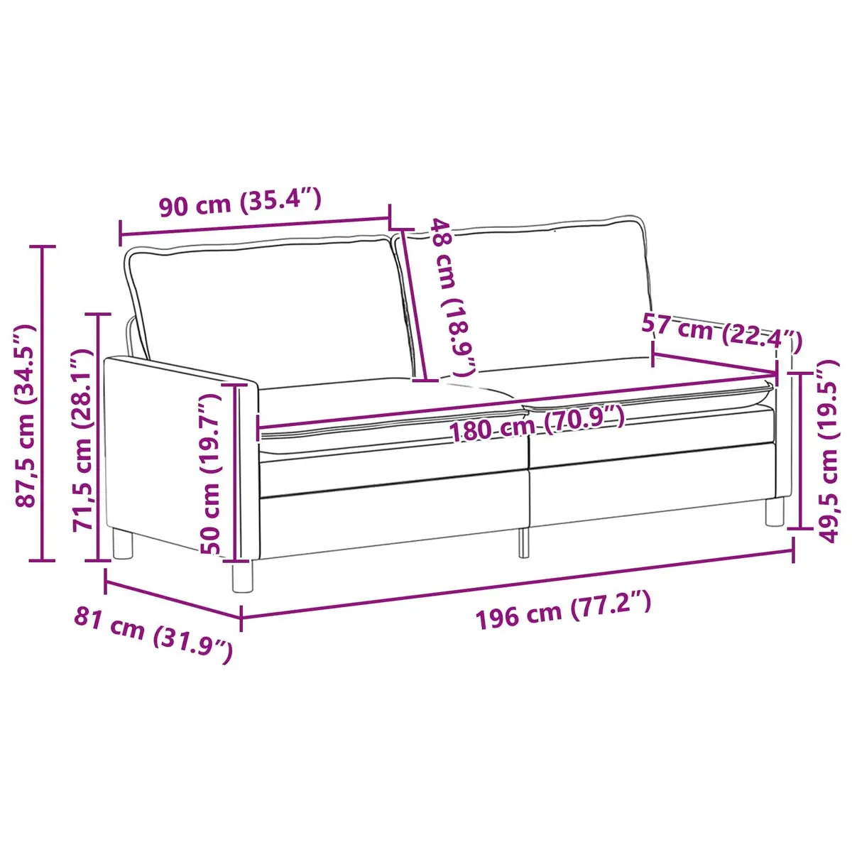 Dark Grey Fabric Sofa Modern Living Room Lounge Couch with Metal Frame