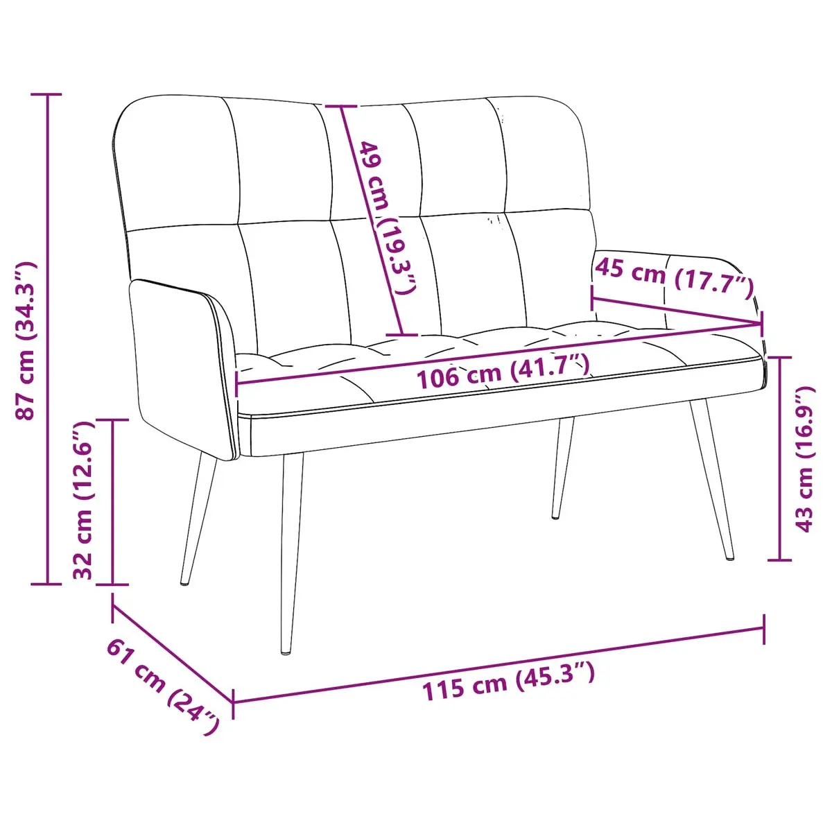 2-Seater Sofa Dark Grey Compact Loveseat Living Room Bedroom Furniture