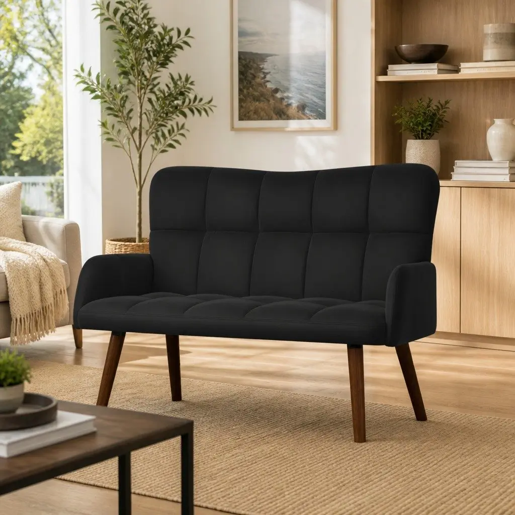 2-Seater Sofa Black Velvet Modern 115x61x87cm Smooth Plush