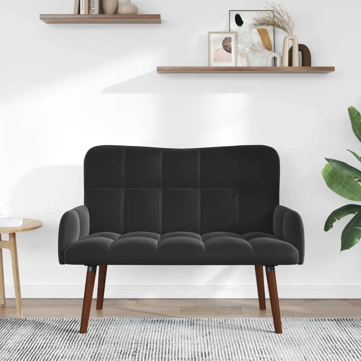 2-Seater Sofa Black Velvet Modern 115x61x87cm Smooth Plush