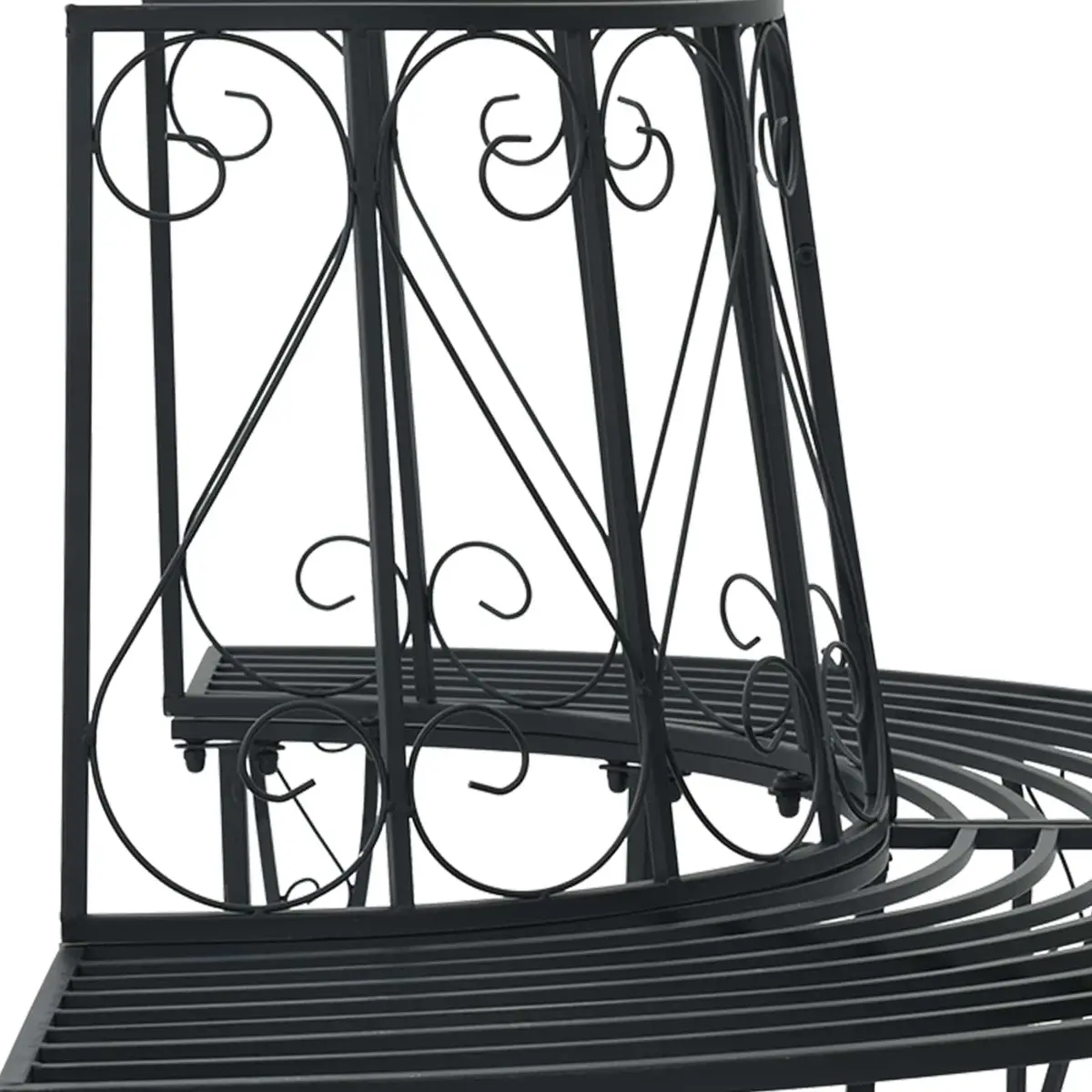 Outdoor Tree Bench 4-Seater Half-Round Garden Backyard Furniture Black Steel