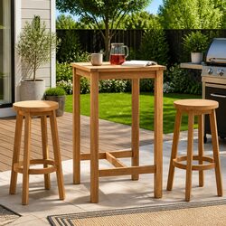 Bar Table Outdoor Solid Teak 60x60x105cm Slatted Top Footrest Patio Garden
