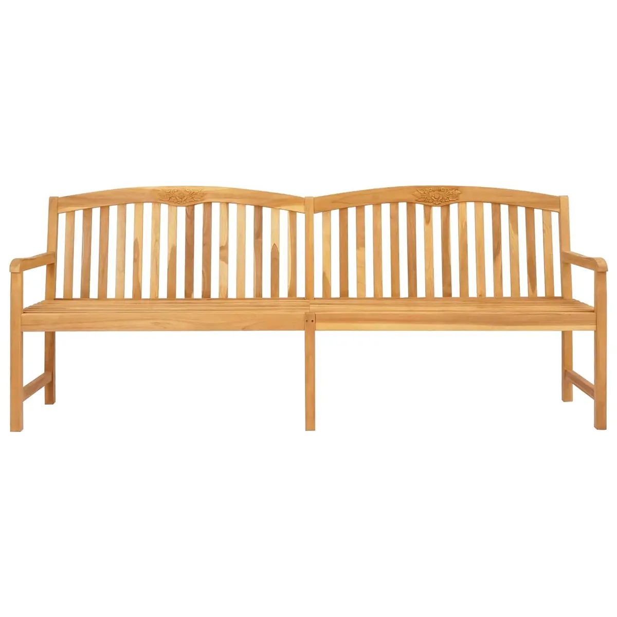 Outdoor Garden Bench Solid Teak Wood Slat Back Design Patio Seating Natural