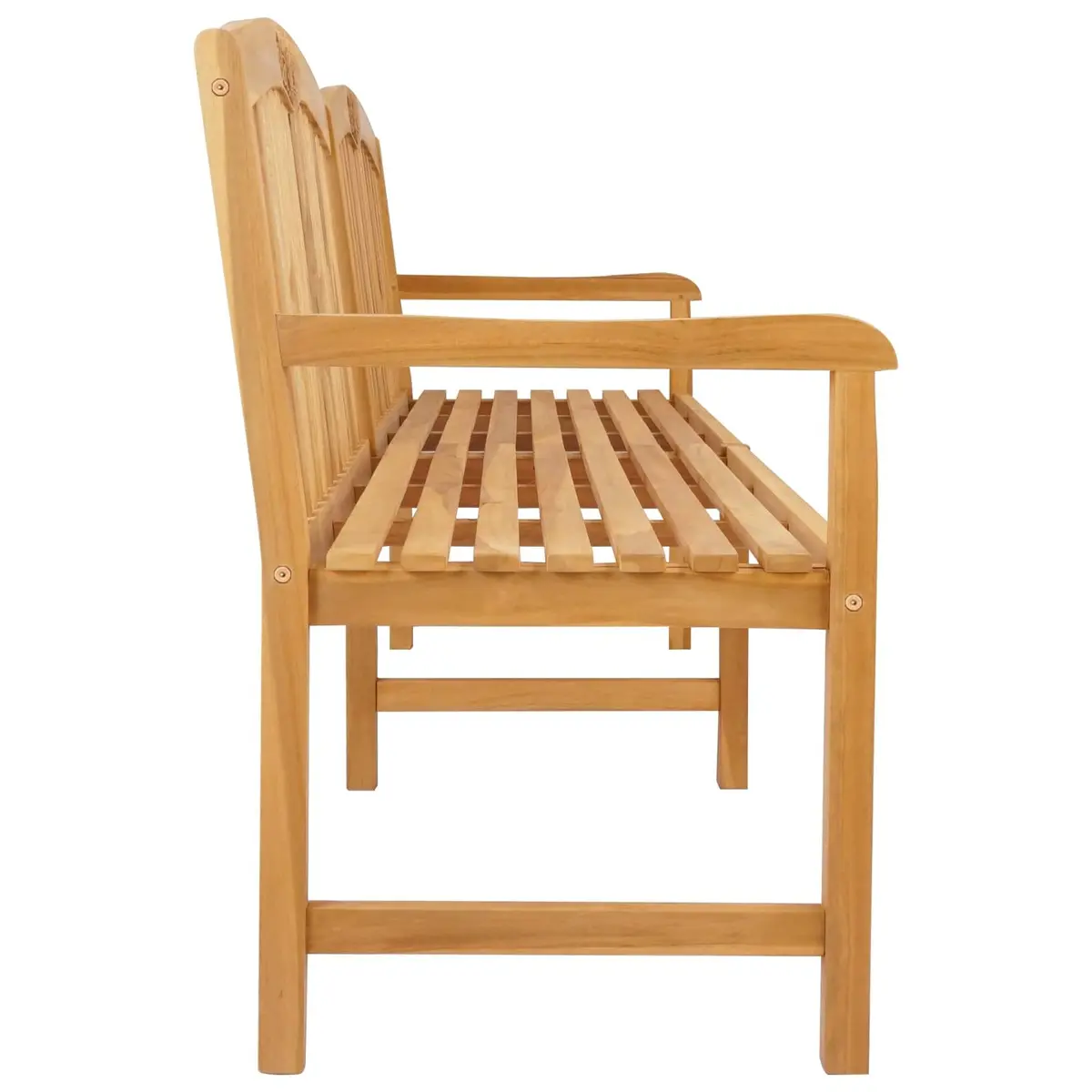 Outdoor Garden Bench Solid Teak Wood Slat Back Design Patio Seating Natural