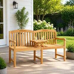 Outdoor Garden Bench Solid Teak Wood Handcarved Rose 150.5cm Brown Backyard