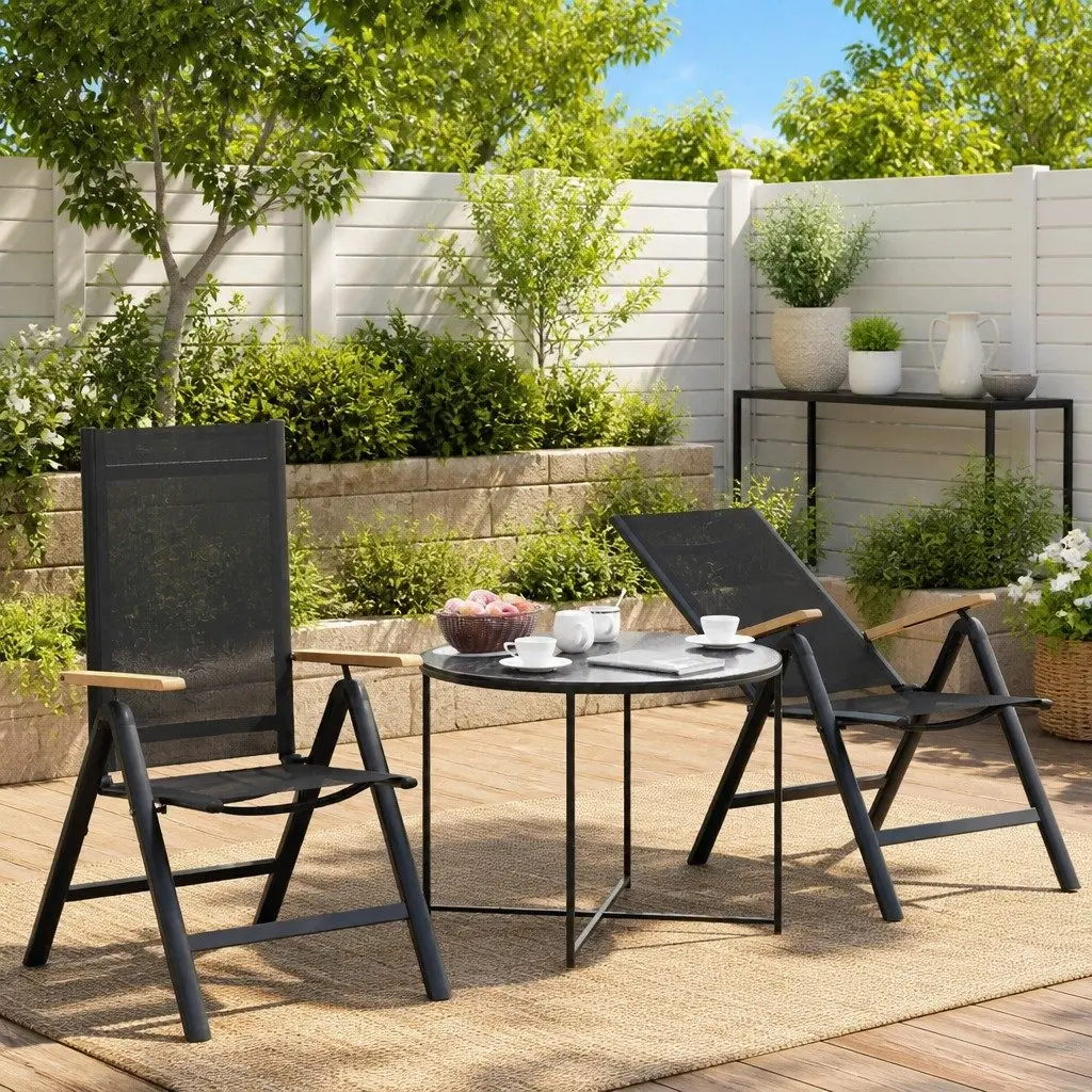 Reclining Outdoor Chair Black 58x73x111.5cm Multi-Position Backrest Garden Lounger