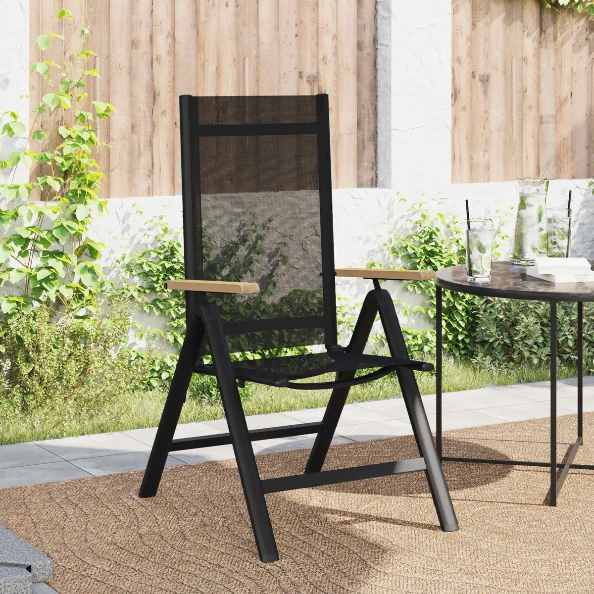 Reclining Outdoor Chair Black 58x73x111.5cm Multi-Position Backrest Garden Lounger