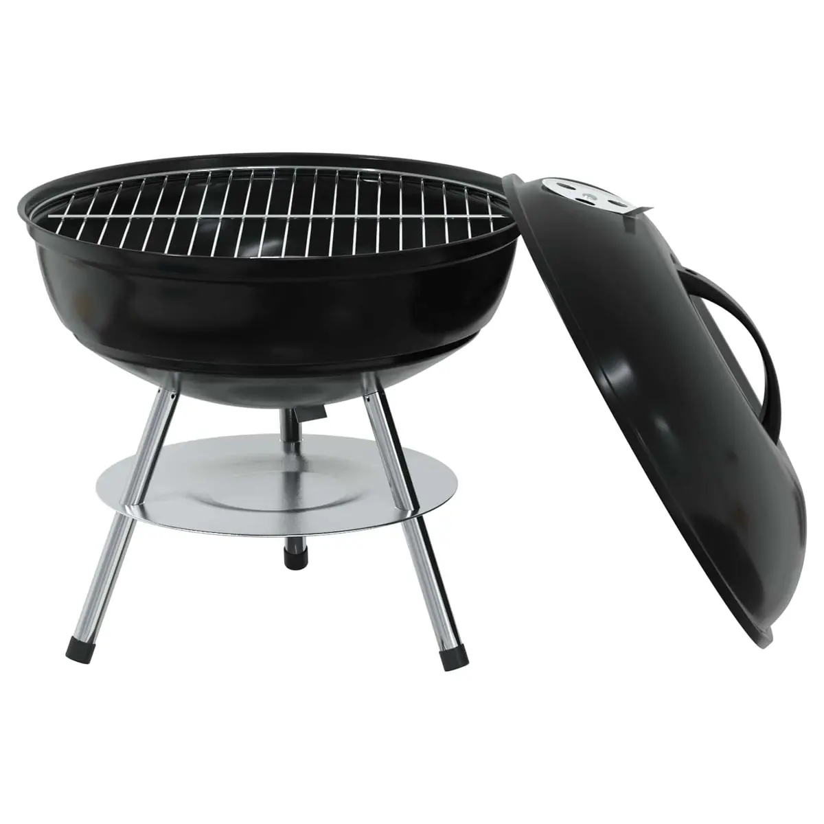 Charcoal Grill Black 36.5cm Compact Outdoor Cooking with Air Vent and Ash Basin