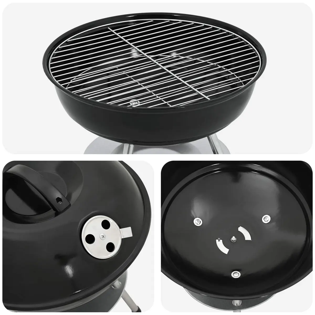 Charcoal Grill Black 36.5cm Compact Outdoor Cooking with Air Vent and Ash Basin