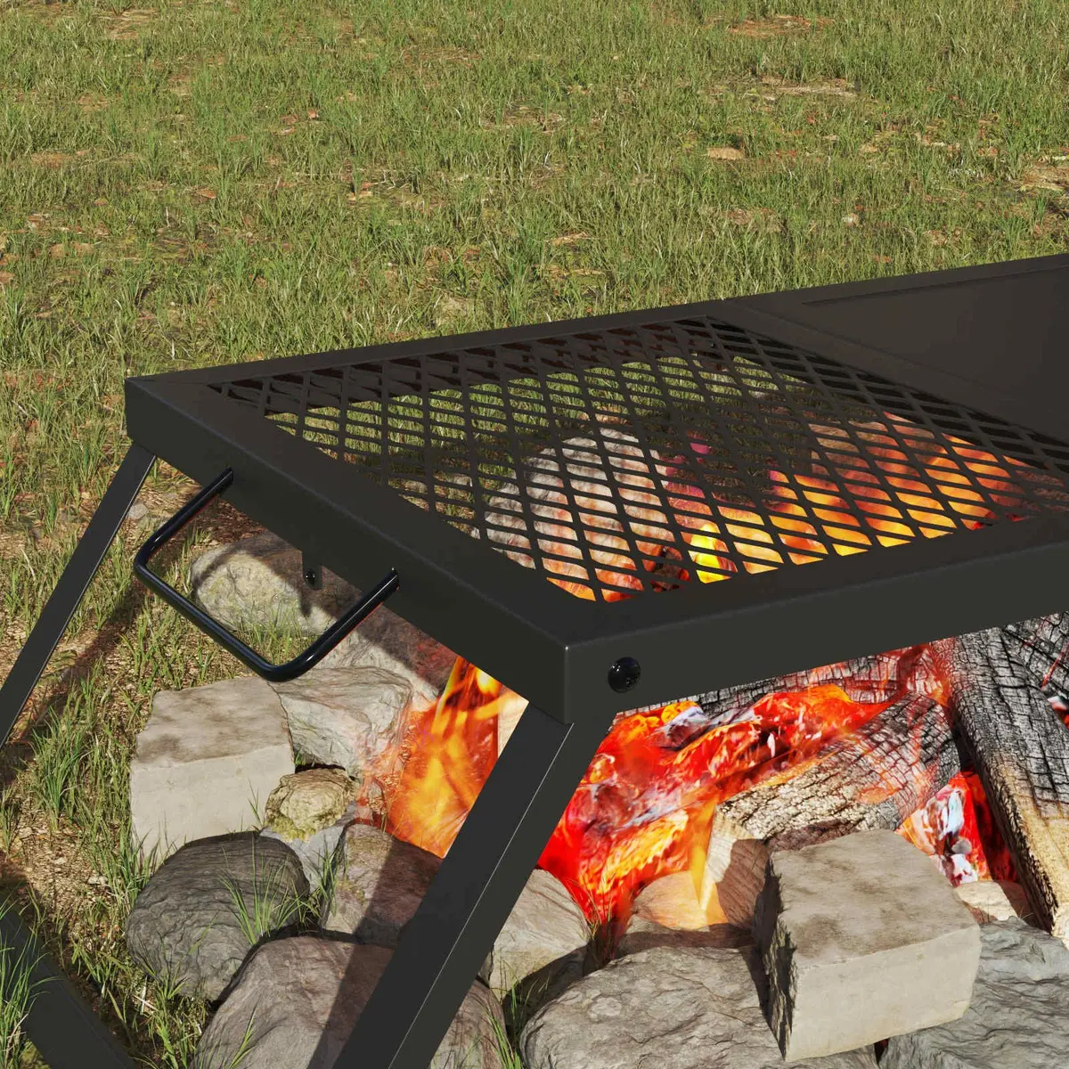 Foldable Camping Grill Outdoor Portable Backyard Garden Balcony Cooking Black
