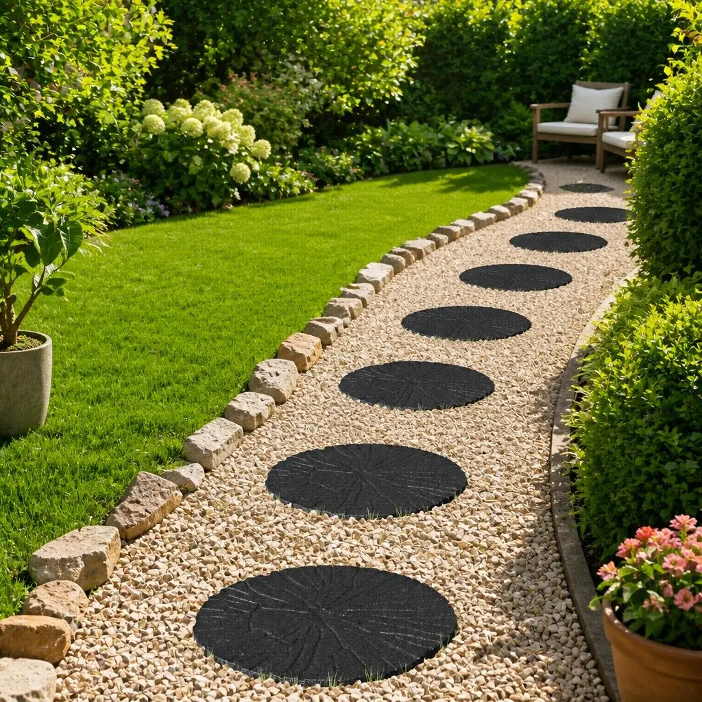 Stepping Stone Black Ø 45 cm 1.8 cm Rubber Durable Slip-Resistant Garden Outdoor Path Walkway 6 Piece
