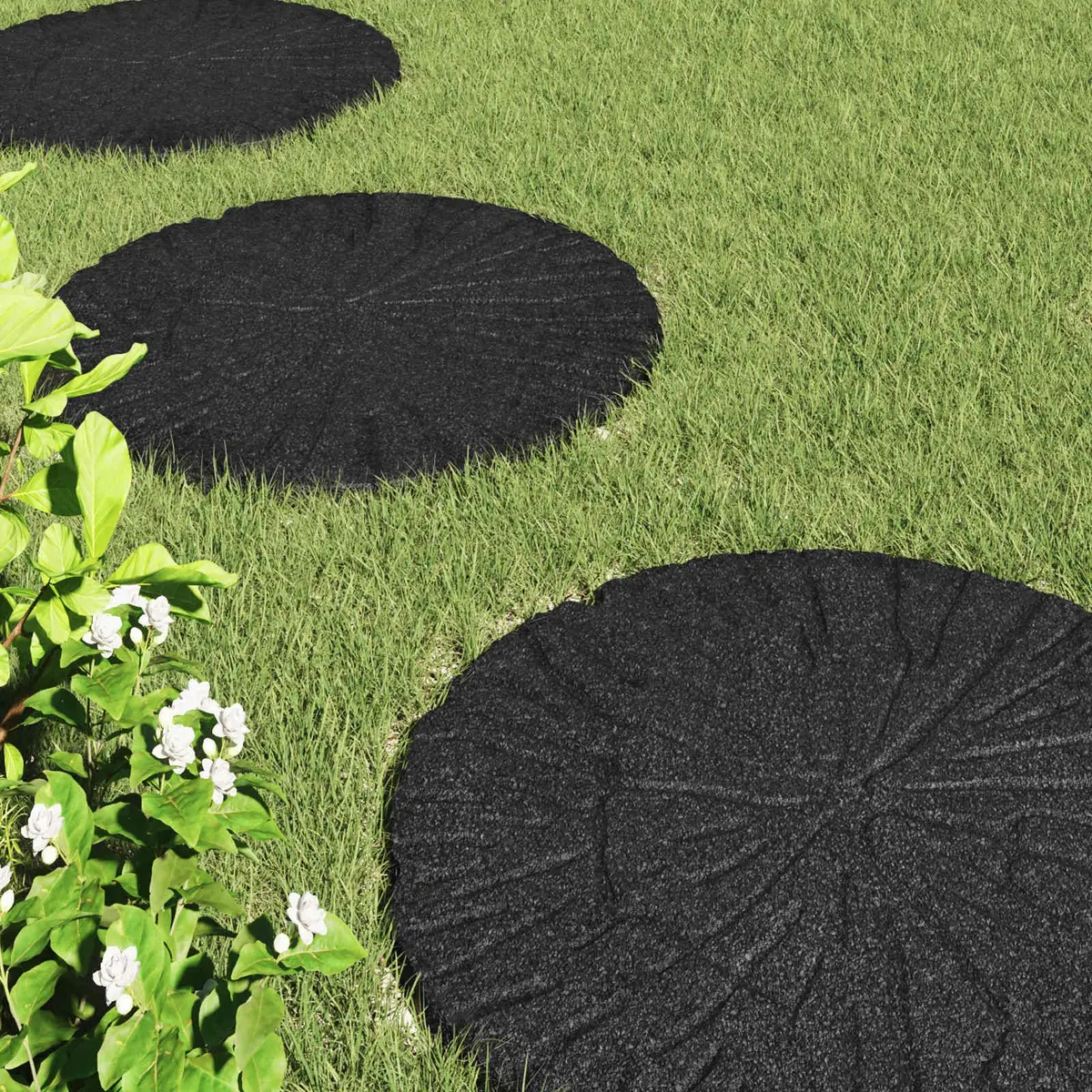 Stepping Stone Black Ø 45 cm 1.8 cm Rubber Durable Slip-Resistant Garden Outdoor Path Walkway 6 Piece