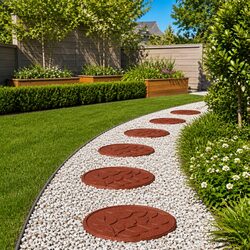 Stepping Stone 6 pcs Red Round Garden Pathway Outdoor Decorative Rubber Stones