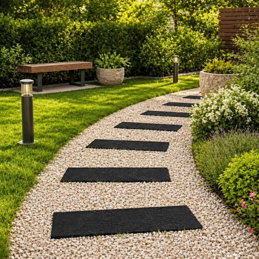 Stepping Stone Black 60.5 x 25 x 2 cm Slip-Resistant Outdoor Garden Pathway 6 Piece