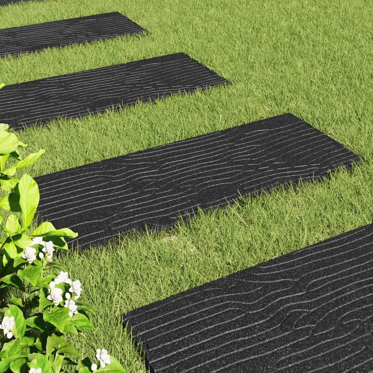 Stepping Stone Black 60.5 x 25 x 2 cm Slip-Resistant Outdoor Garden Pathway 6 Piece