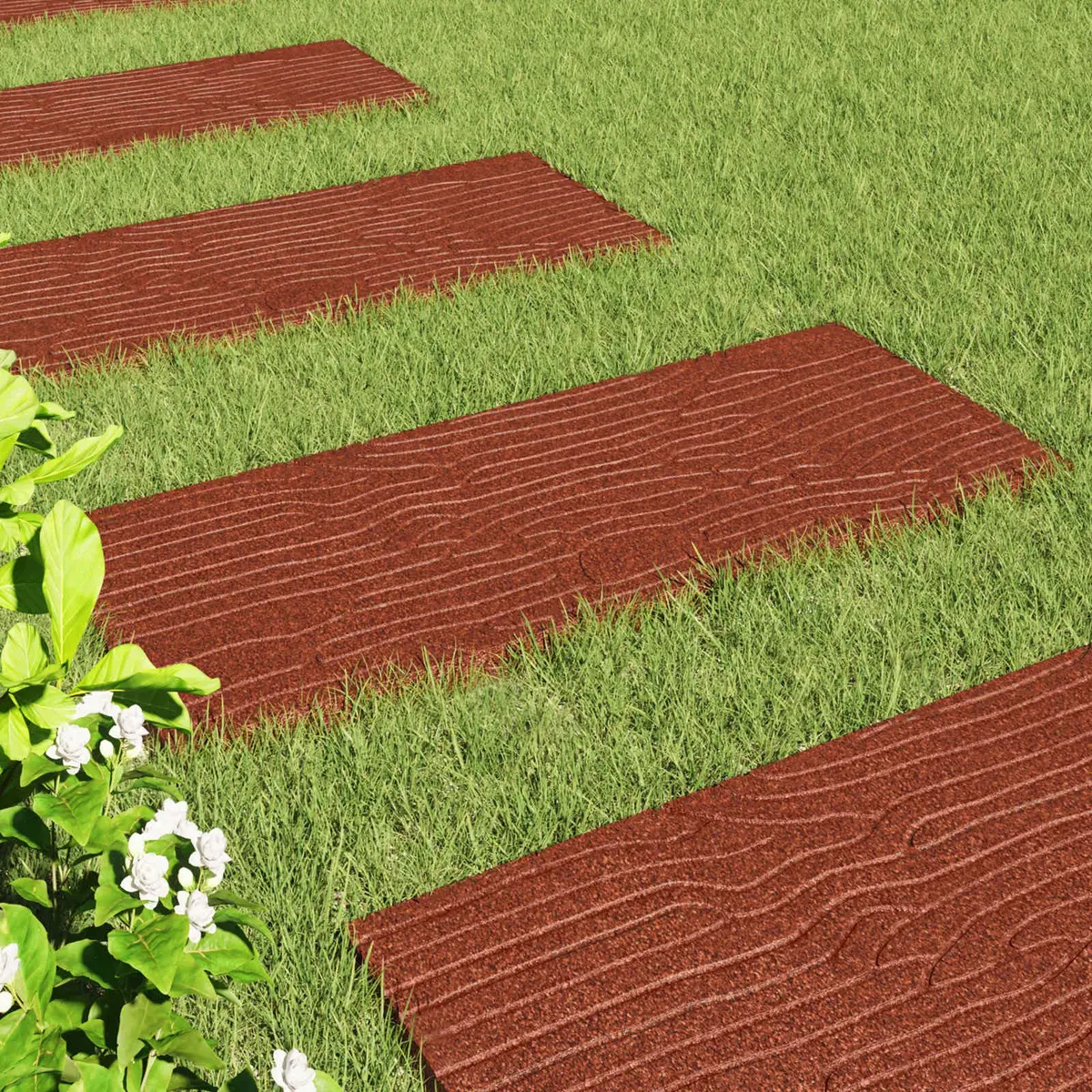 Rubber Stepping Stones Red 6 Piece Slip Resistant Garden Pathway Outdoor Decor