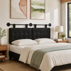 Black Hanging Headboard Modern Wall-Mounted Bedroom Backrest Padded Upholstery
