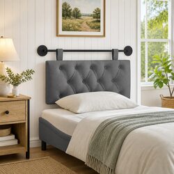 Hanging Headboard Wall-Mounted Bedroom Furniture Grey Fabric Upholstered