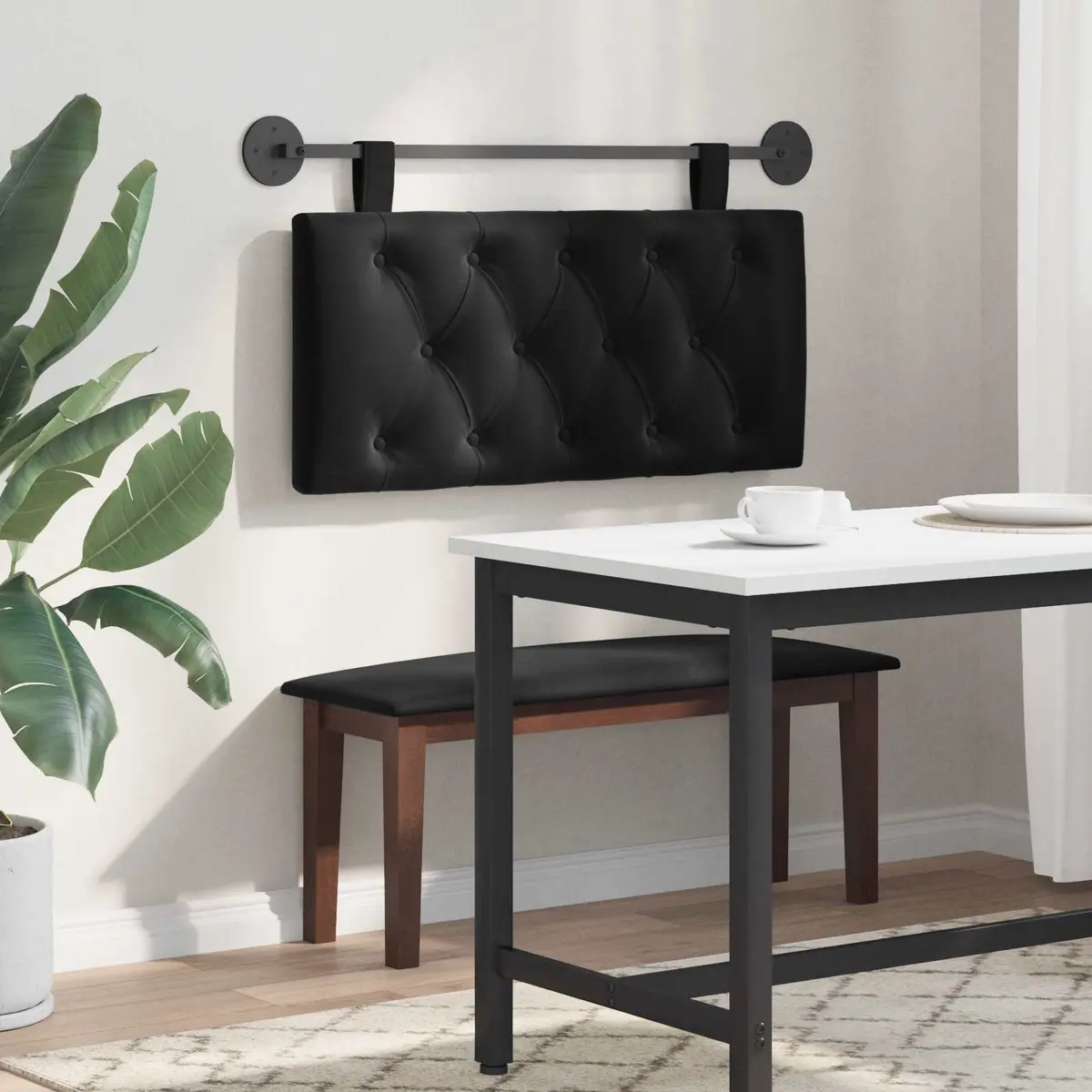 Hanging Headboard with LED Light Button Tufted Velvet Modern Bedroom Wall Mount